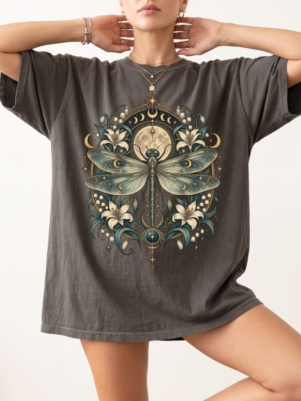 Comfort Colors Dragonfly Moon Graphic Tee - Pepper